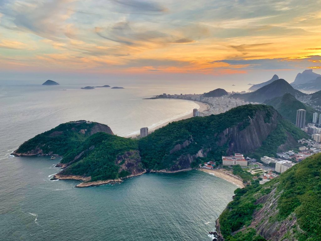 aerial shot beautiful copacabana beach rio de janeiro brazil sunset sky min